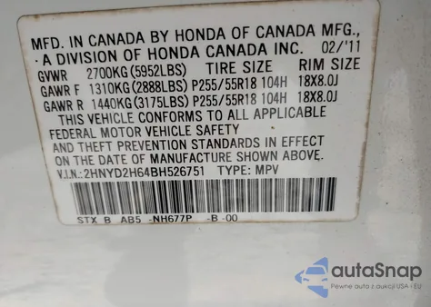 2011 Acura Mdx Technology Package z USA, uszkodzony, nr VIN 2HNYD2H64BH526751